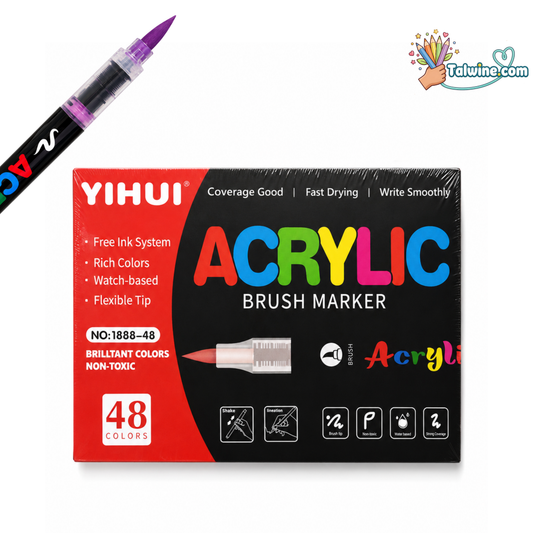 48 Colors Acrylic Brush Markers Set – Water-Based Paint Pens with Flexible Brush Tip