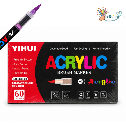 60 Colors Acrylic Brush Markers Set – Water-Based Paint Pens with Flexible Brush Tip
