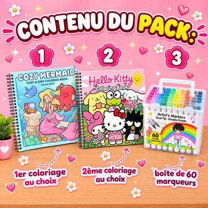 Pack Promo – 2 Livres de Coloriage au Choix + La Boîte de 60 Marqueurs